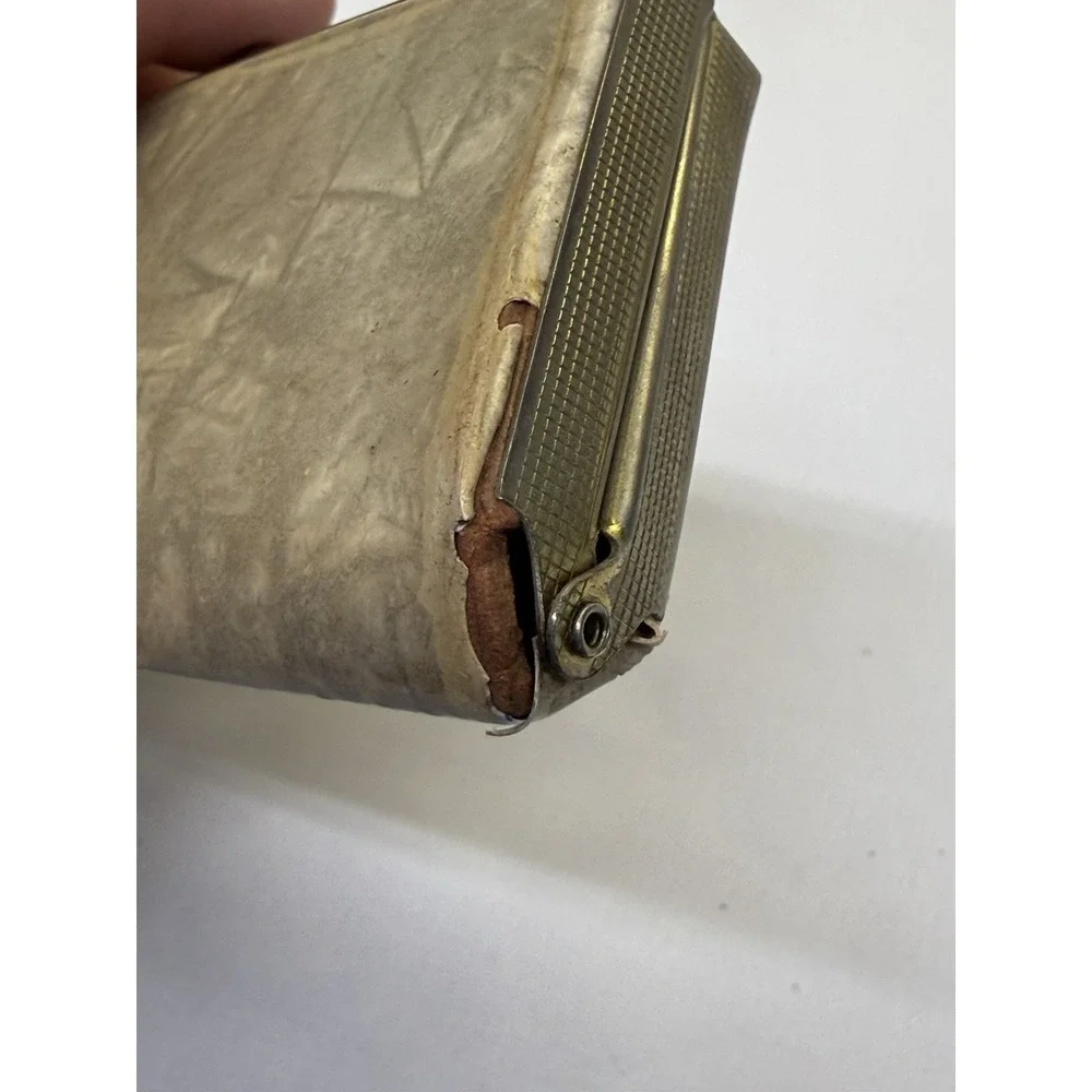 Vintage Cream Marbled Eyeglass Case With Crushed Red Velvet Liner 6 1/4